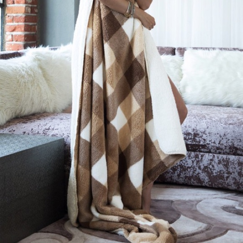 ❤️HP! Camel Plaid Fleece Throw Blanket - Picture 7 of 9